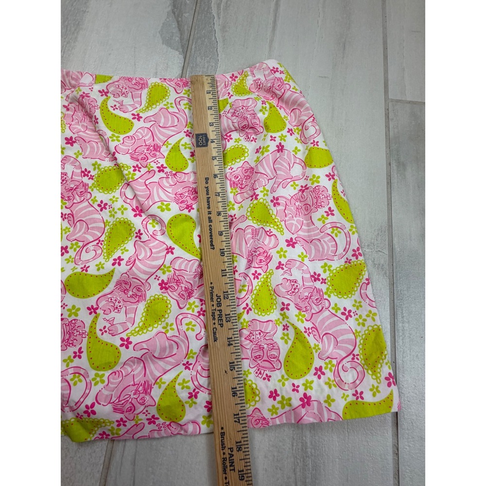 Lilly Pulitzer Pink Lime Green Cheshire Cat Paisley Cotton Mini Skirt Size 8 - Picture 4 of 6